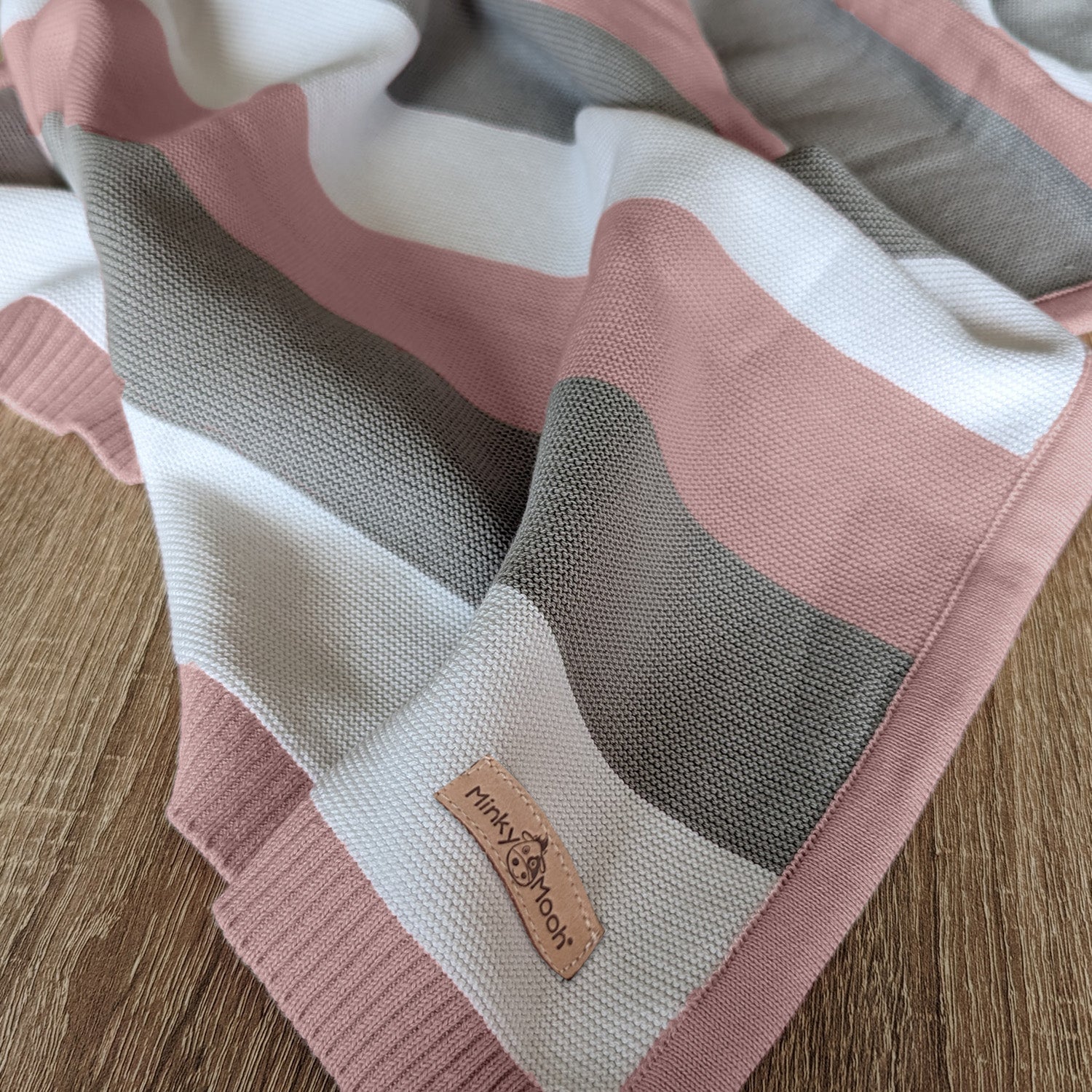 Babydecke Bio Baumwolle gestreift, Puder