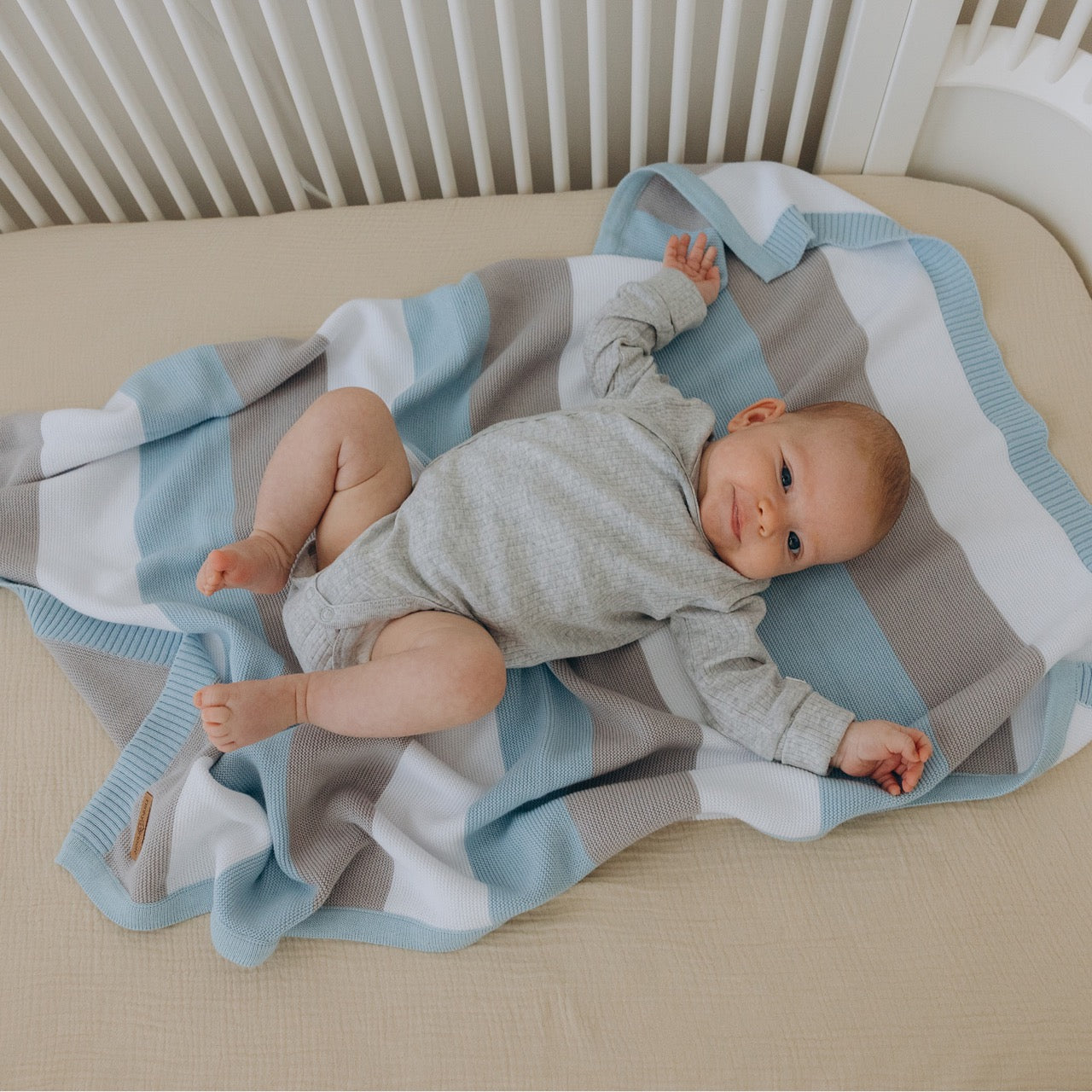 Babydecke Bio Baumwolle gestreift - Blau - Minky Mooh