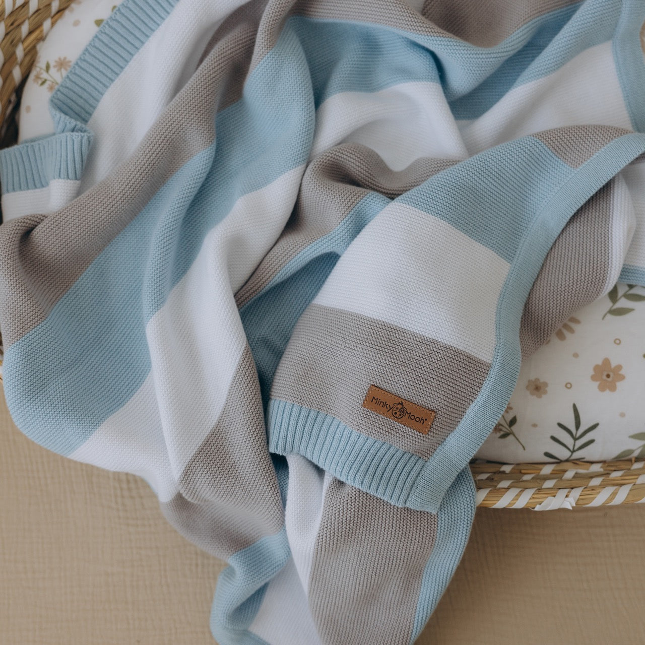 Babydecke Bio Baumwolle gestreift - Blau - Minky Mooh