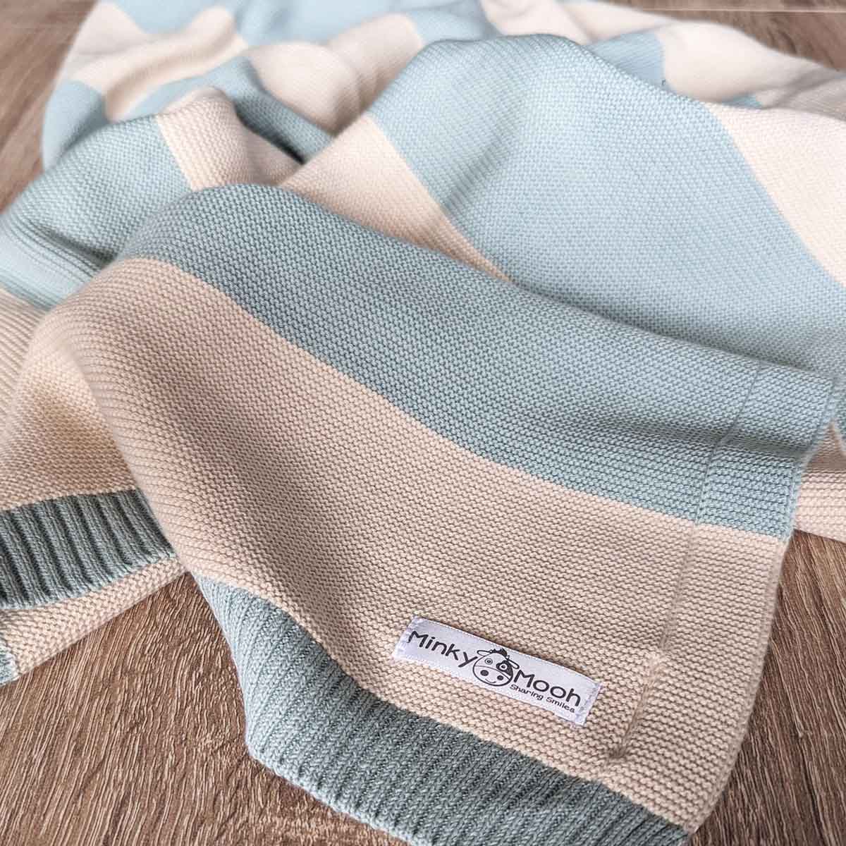 Babydecke Bio Baumwolle gestreift - Blau - Minky Mooh