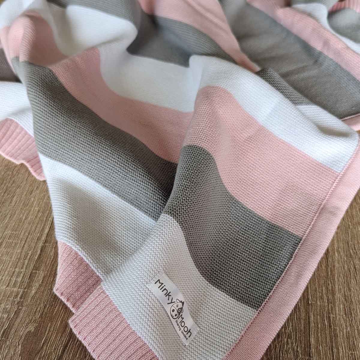Babydecke Bio Baumwolle gestreift - Blau - Minky Mooh