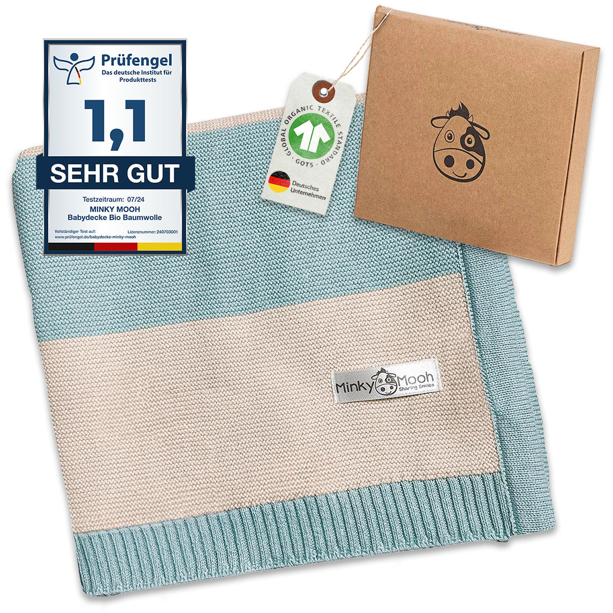 Babydecke Bio Baumwolle gestreift - Mint - Minky Mooh