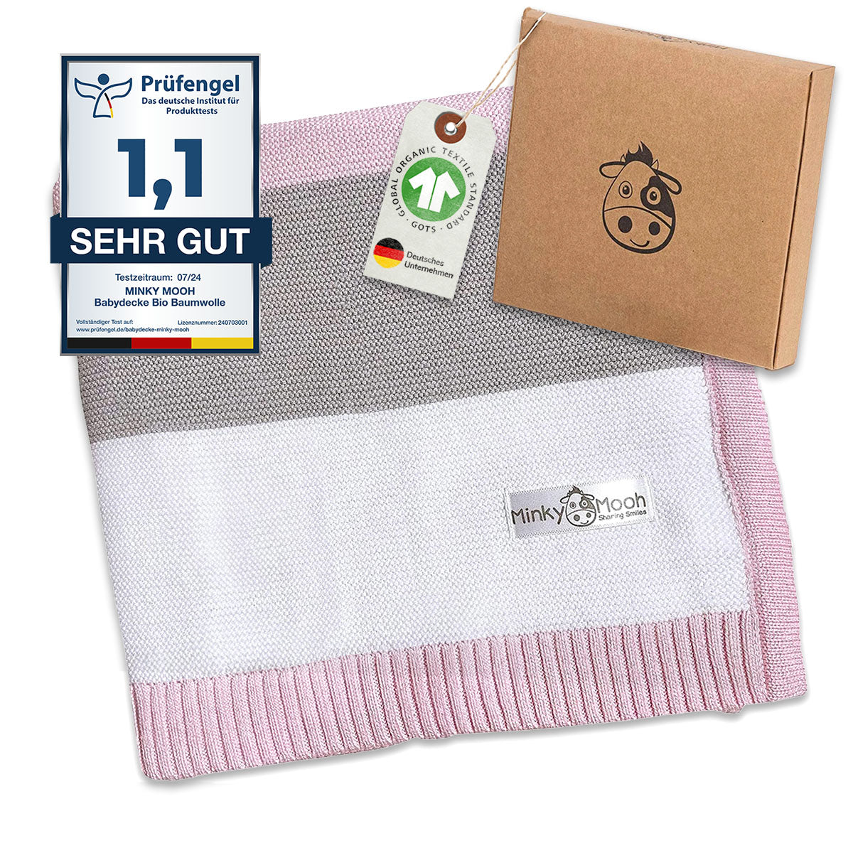 Babydecke Bio Baumwolle gestreift - Rosa - Minky Mooh
