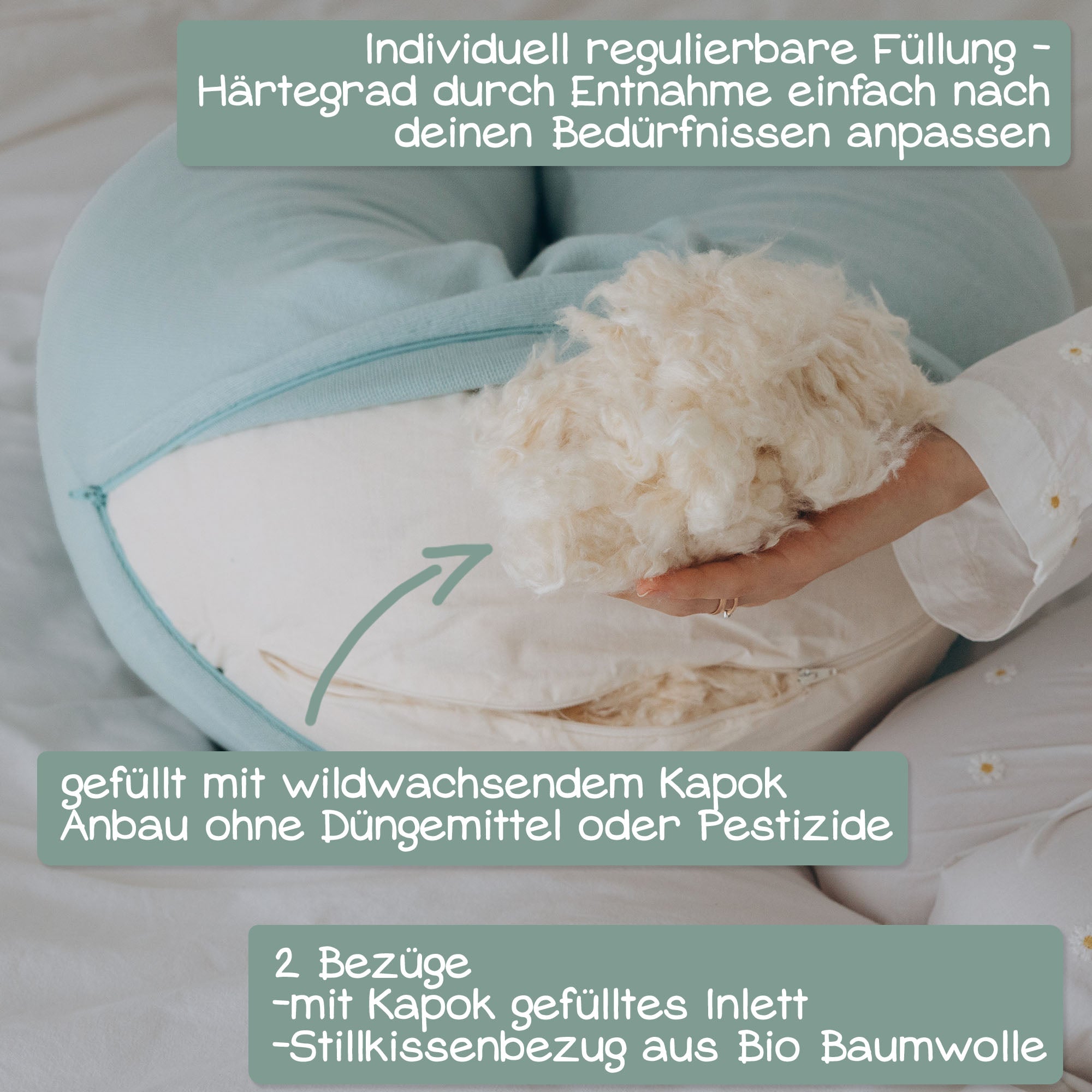 XXL Bio Stillkissen mit Kapokfüllung, Perkal - Creme