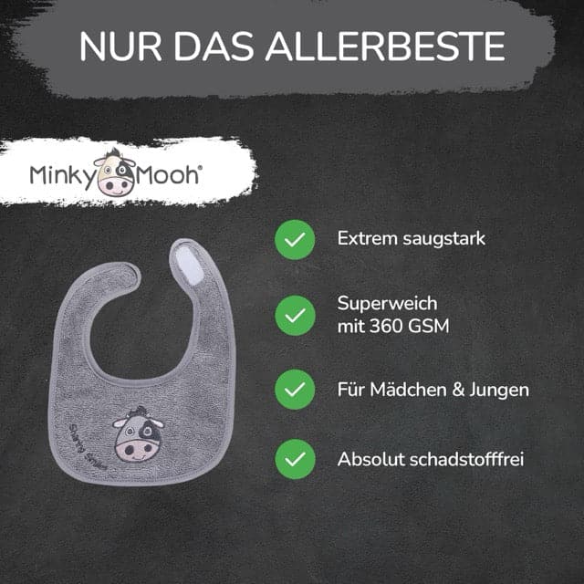 Lätzchen Bio Baumwolle mit süßer Minky - Minky Mooh