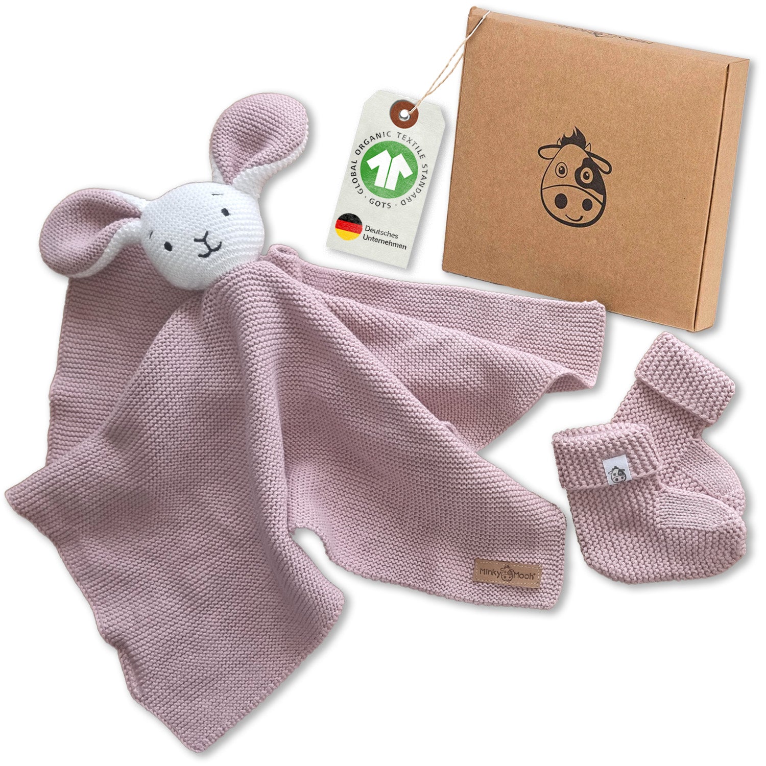 Kuscheltuch Hase mit Söckchen Puder - Puder - Minky Mooh