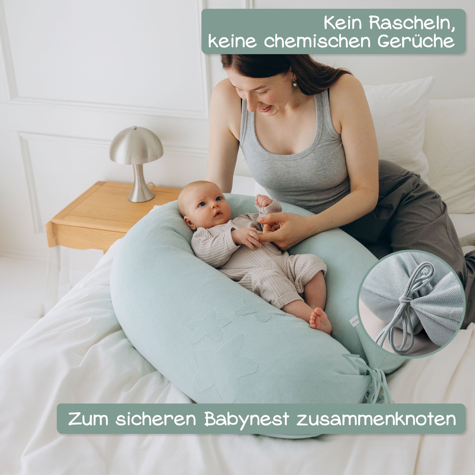 XXL Bio Stillkissen mit Kapokfüllung, Mint gestrickt