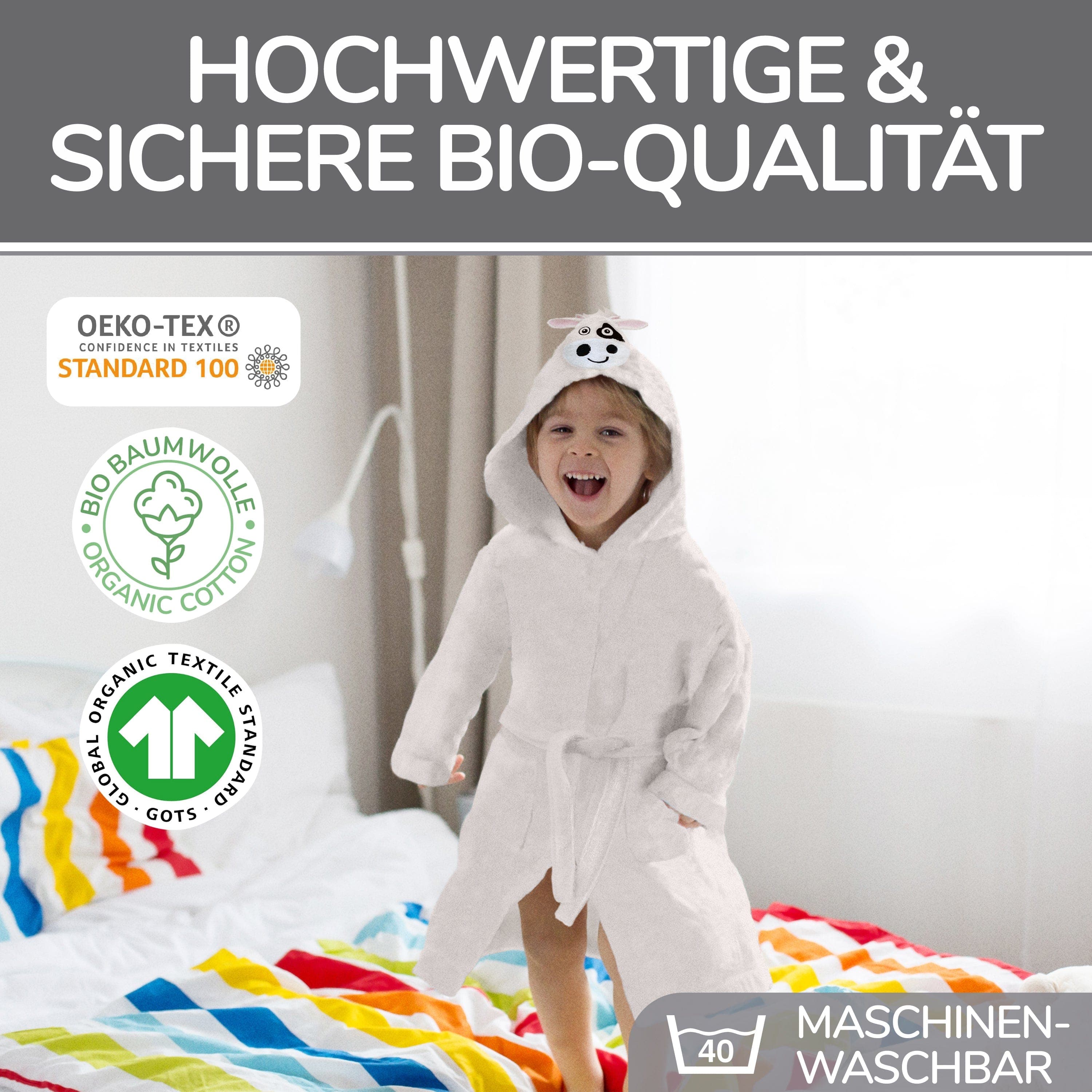 Minky Mooh Baby & Kleinkind Frottee Kinderbademantel mit süßer Kapuze für Jungs und Mädchen 31302