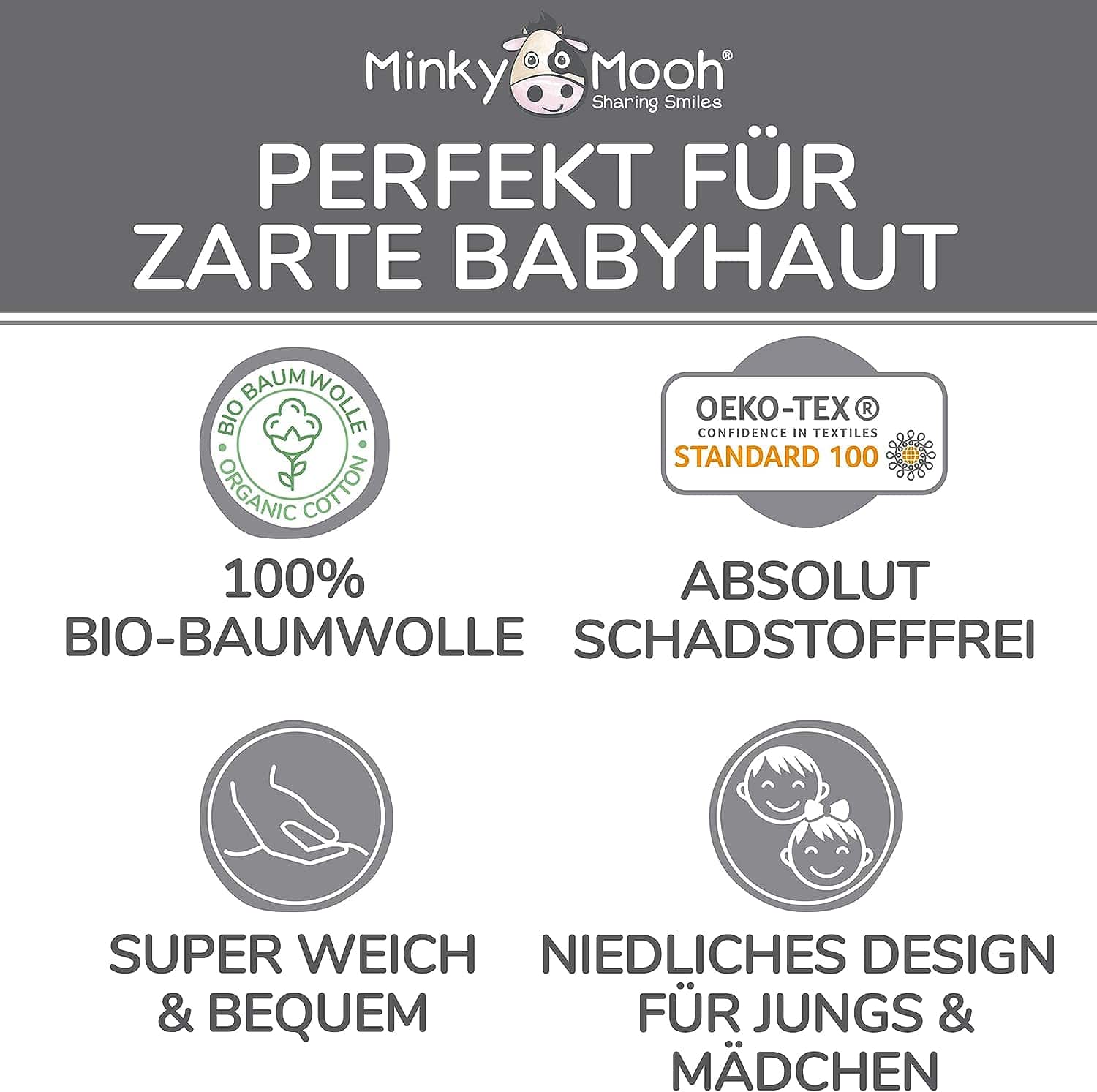 Minky Mooh Baby & Kleinkind Kapuzenhandtuch aus Bio-Baumwolle nach Öko-TEX-Standard - ab 12 Monaten für Baby und Kleinkind - 75x75cm Minky Mooh Kapuzenhandtuch aus Bio-Baumwolle nach Öko-TEX-Standard 31300