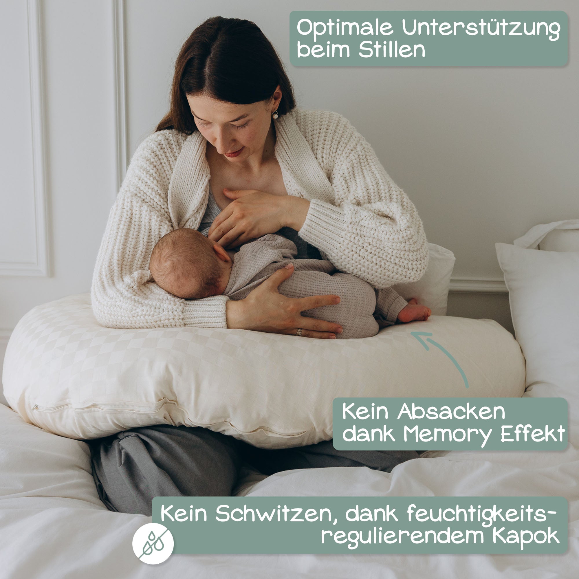 XXL Bio Stillkissen mit Kapokfüllung, Perkal - Creme