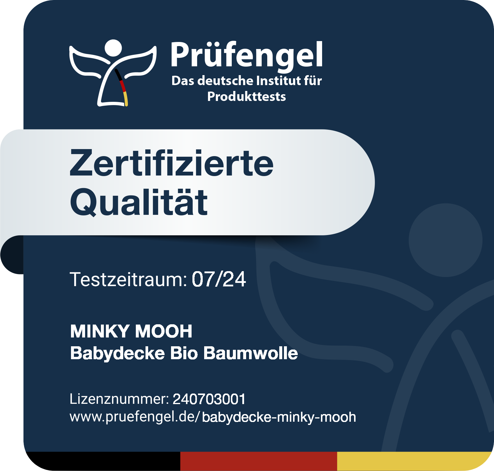 Prüfengel Siegel für Minky Mooh Babydecke Bio Baumwolle