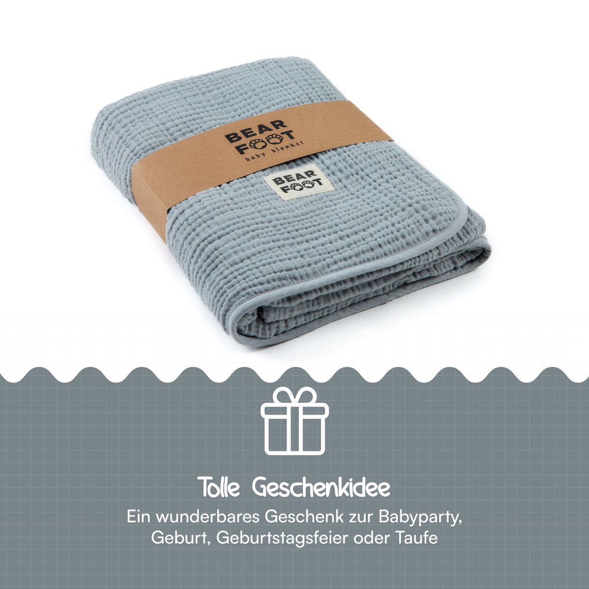 Babydecke Musselin Fleecedecke flauschig weich - grau - Minky Mooh