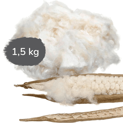 Minky Mooh Kapok 1,5 kg Stillkissen Füllmaterial, Bio-Qualität, vegan & naturbelassen - der 1 zu 1 Nachfüllpack für Dein Stillkissen Minky Mooh® 1,5kg Kapok-Kissenfüllung 31501