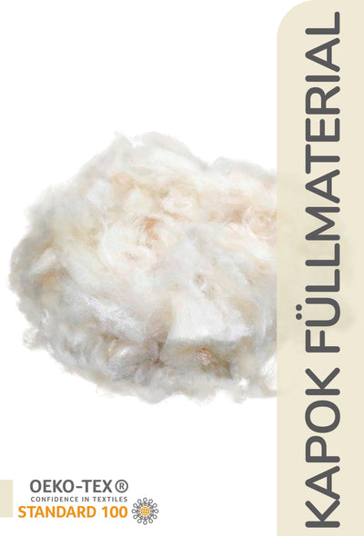 Minky Mooh Kapok 1kg Füllmaterial in Premium Qualität | Oeko-TEX Zertifiziert | Vegan, Naturbelassen, Atmungsaktiv, Weiche Kapokfaser, Nachfüllpack | Perfekte Kapok Füllwatte als Kissenfüllung 31500